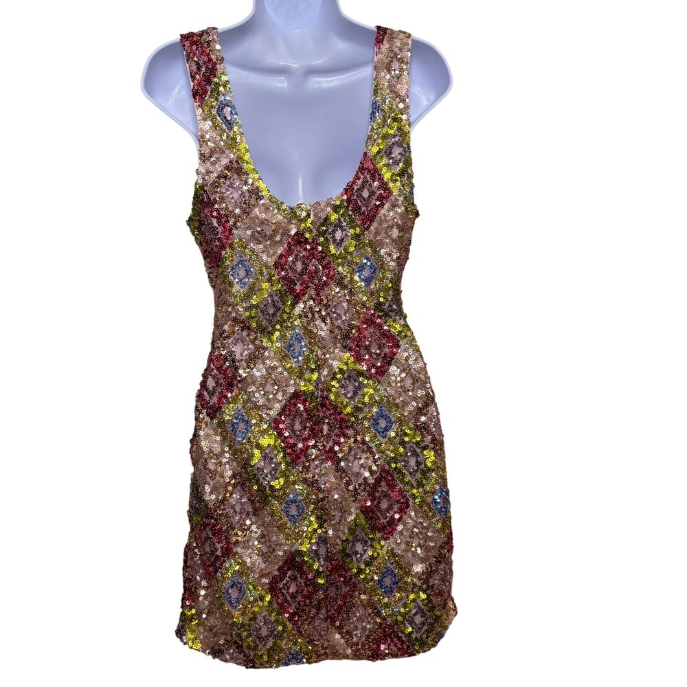 Estelle’s Closet Isla Sequin Mini Dress Multicolor Gold - Picture 3 of 8